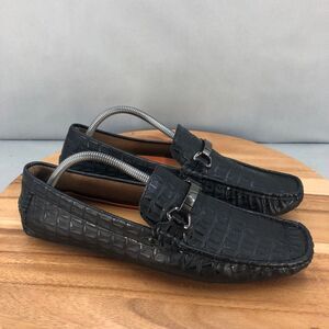 Jansen Milan Croc Print Moc‎ Toe Bit Loafers Mens 10.5 Black Slip On Comfort